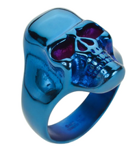 Load image into Gallery viewer, Heavy Metal Jewelry Men&#39;s Skull Ring Stainless Steel Blue Anodized Edition