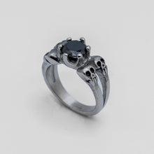 Load image into Gallery viewer, Heavy Metal Jewelry Ladies Black Ice Solitaire Skull Ring Stainless Steel