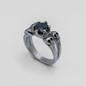 Heavy Metal Jewelry Ladies Black Ice Solitaire Skull Ring Stainless Steel