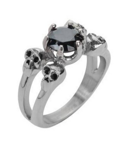 Heavy Metal Jewelry Ladies Black Ice Solitaire Skull Ring Stainless Steel SR166