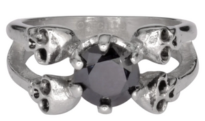 Heavy Metal Jewelry Ladies Black Ice Solitaire Skull Ring Stainless Steel