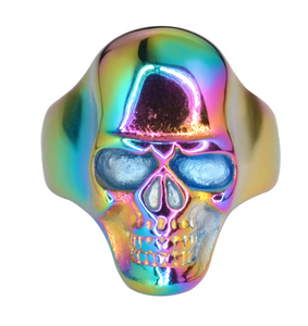 Heavy Metal Jewelry Men's Skull Ring Stainless Steel Neo Chrome Rainbow Edition