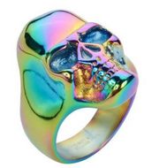 Iridescent Skull Ring Men's Rainbow Biker Stainless Steel SR168