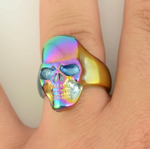 Heavy Metal Jewelry Men's Skull Ring Stainless Steel Neo Chrome Rainbow Edition