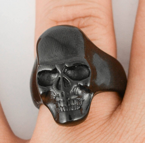 Heavy Metal Jewelry Men's Black Skull Ring Stainless Steel