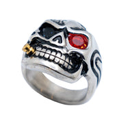 Skull Ring with Red Eye and Gold Bullet Men's Biker Stainless Steel SR173