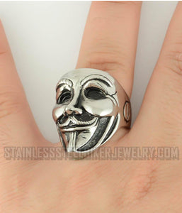 Heavy Metal Jewelry Anonymous Mask Ring Stainless Steel