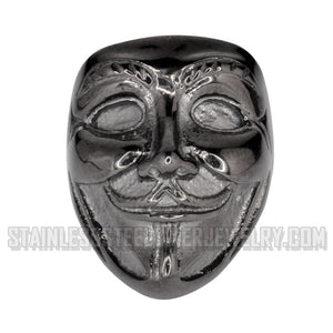 Heavy Metal Jewelry Anonymous Mask Men's Ring Stainless Steel Black Edition