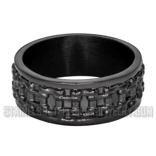 Heavy Metal Jewelry Men's Black Bike Chain Stainless Steel Ring