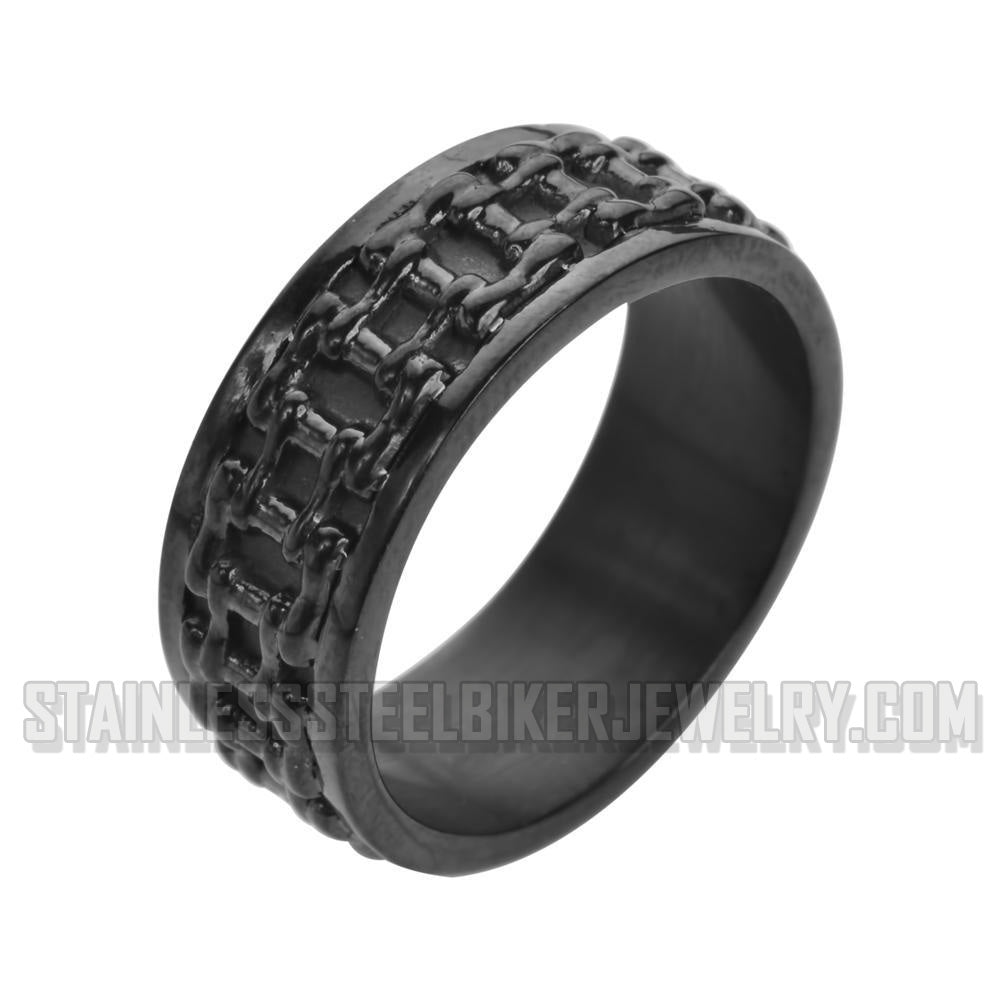 Heavy Metal Jewelry Men's Black Bike Chain Stainless Steel Ring