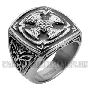 Heavy Metal Jewelry Men's Florenzada Cross Ring Stainless Steel
