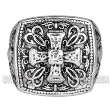 Load image into Gallery viewer, Heavy Metal Jewelry Men&#39;s Greek Cross Stainless Steel Biker Ring