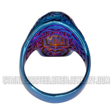 Load image into Gallery viewer, Heavy Metal Jewelry Men&#39;s Tattoos Gone Wild Skull Ring Stainless Steel Blue Anodized Edition