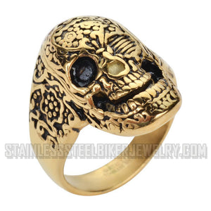 Heavy Metal Jewelry Men's Tattoos Gone Wild Skull Ring Stainless Steel Gold Edition