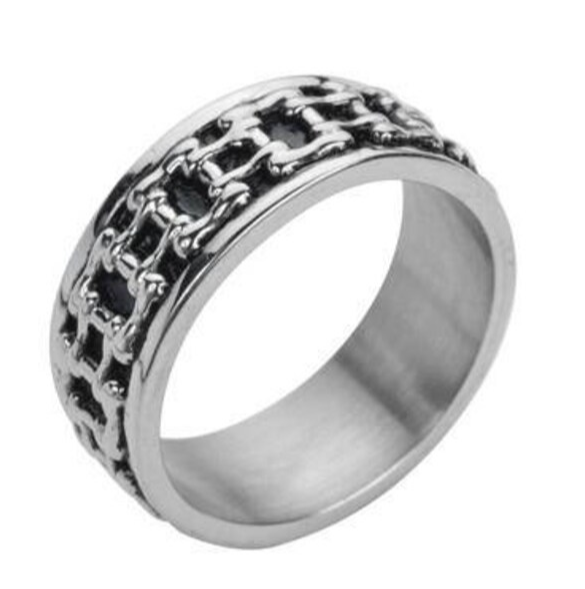 Heavy Metal Jewelry Men's Silver Bike Chain Stainless Steel Ring