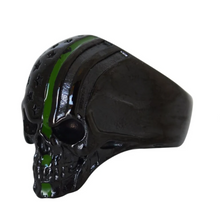 Load image into Gallery viewer, Heavy Metal Jewelry Black Skull Ring Green Stripe Stainless Steel Military