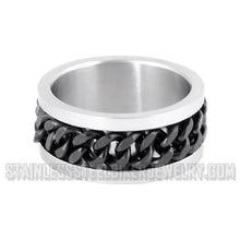 Load image into Gallery viewer, Heavy Metal Jewelry Men&#39;s Cuban Link Spinner Stainless Steel Ring Black Edition
