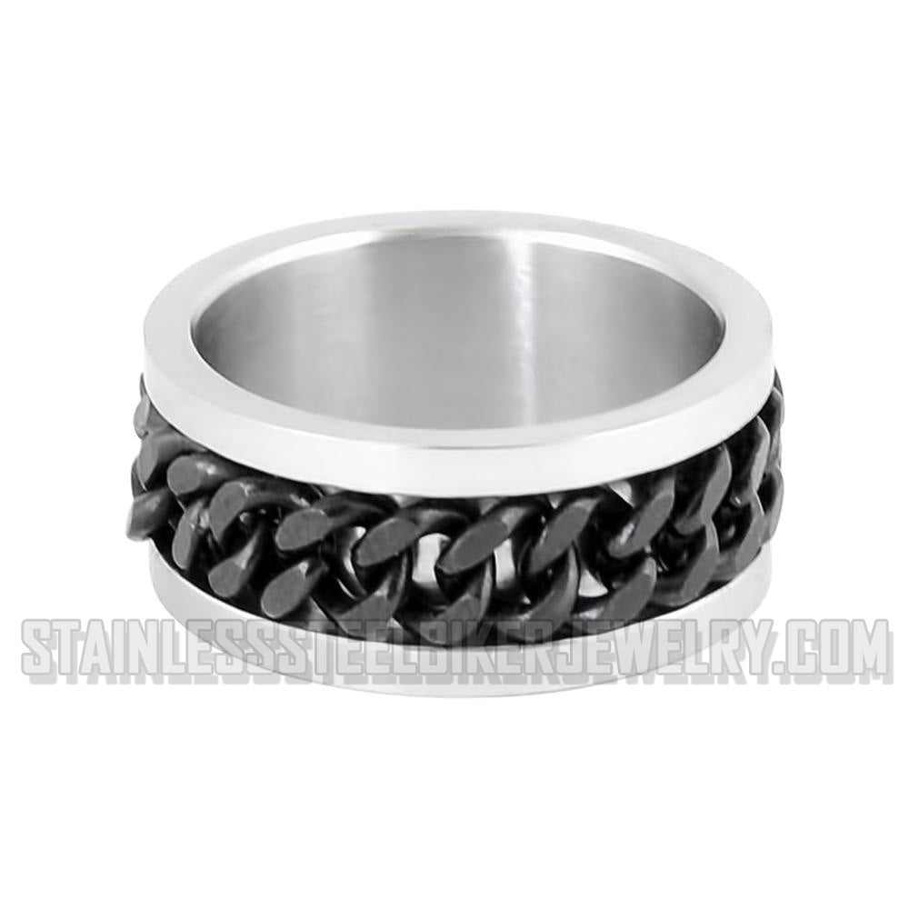 Heavy Metal Jewelry Men's Cuban Link Spinner Stainless Steel Ring Black Edition