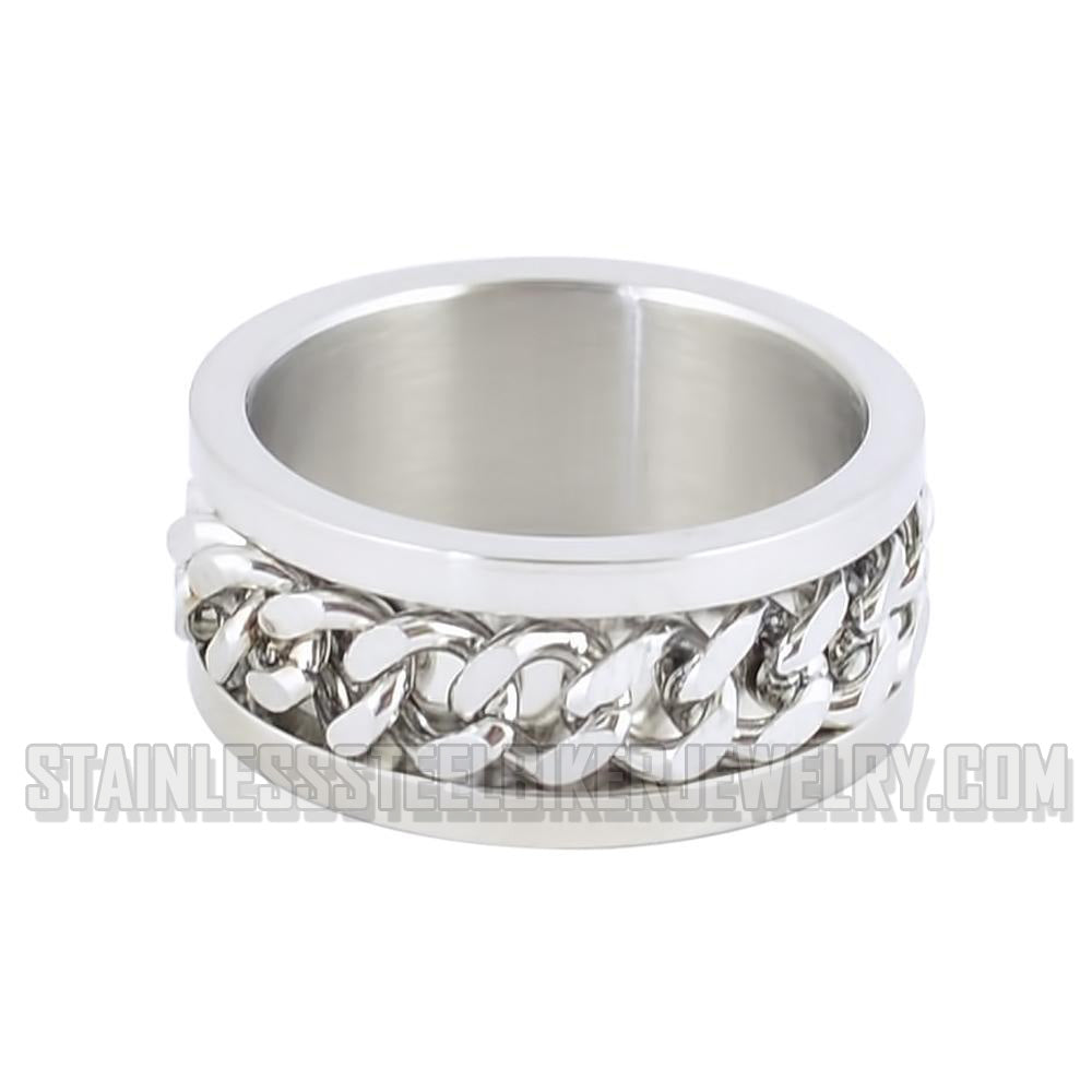 Heavy Metal Jewelry Men's Cuban Link Spinner Stainless Steel Ring Silver Edition