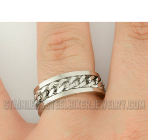 Heavy Metal Jewelry Men's Cuban Link Spinner Stainless Steel Ring Silver Edition