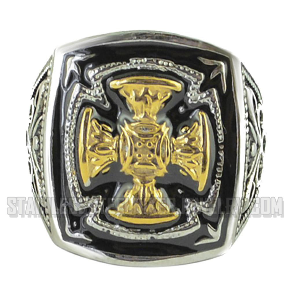 Heavy Metal Jewelry Men's Florenzada Cross Ring Stainless Steel Gold Edition