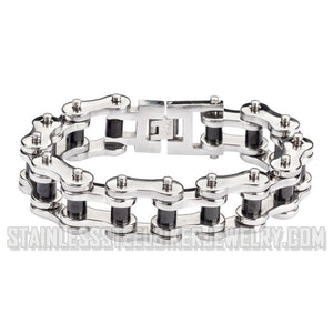 3/4 Men's Stainless Steel Motorcycle Biker Chain Bracelet Black Center Heavy Metal Jewelry