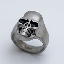 Load image into Gallery viewer, Stainless Steel Industrial Brushed Skull Ring / Black Eyes