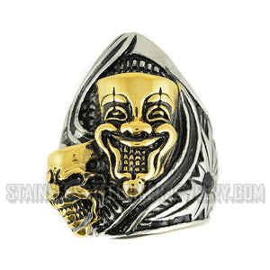 Heavy Metal Jewelry Men's Comedy Tragedy Mask Ring Stainless Steel