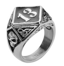 Load image into Gallery viewer, Heavy Metal Jewelry Men&#39;s Number 13 / Skull Heavy Duty Ring Stainless Steel