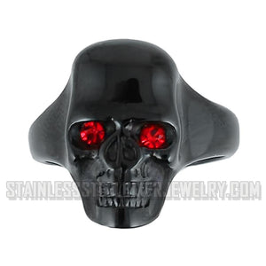 Heavy Metal Jewelry Men's Black Skull Ring Stainless Steel Red Eyes