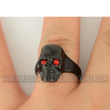 Load image into Gallery viewer, Heavy Metal Jewelry Men&#39;s Black Skull Ring Stainless Steel Red Eyes