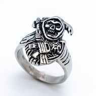 Flat Grim Reaper Ring Men's Biker Stainless Steel Ring SR186