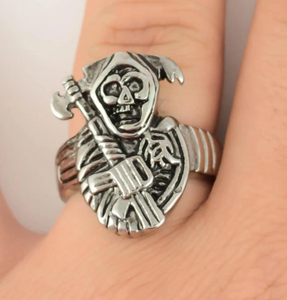 Heavy Metal Jewelry Men's Grim Reaper Skull Stainless Steel Ring