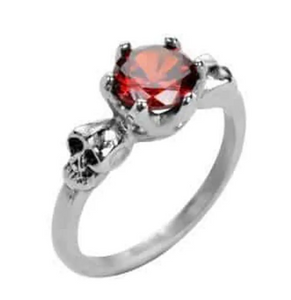 Heavy Metal Jewelry Ladies Solitaire Skull Ring Stainless Steel Red Stone