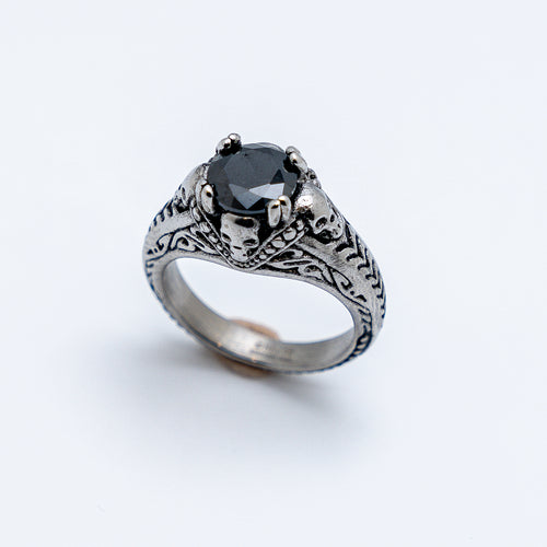 Heavy Metal Jewelry Ladies Black Solitaire Ring Stainless Steel