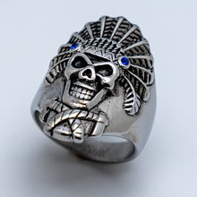 Load image into Gallery viewer, Heavy Metal Jewelry Men&#39;s Indian Headdress Skull Ring Stainless Steel