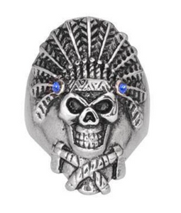 Heavy Metal Jewelry Men's Indian Headdress Skull Ring Stainless Steel