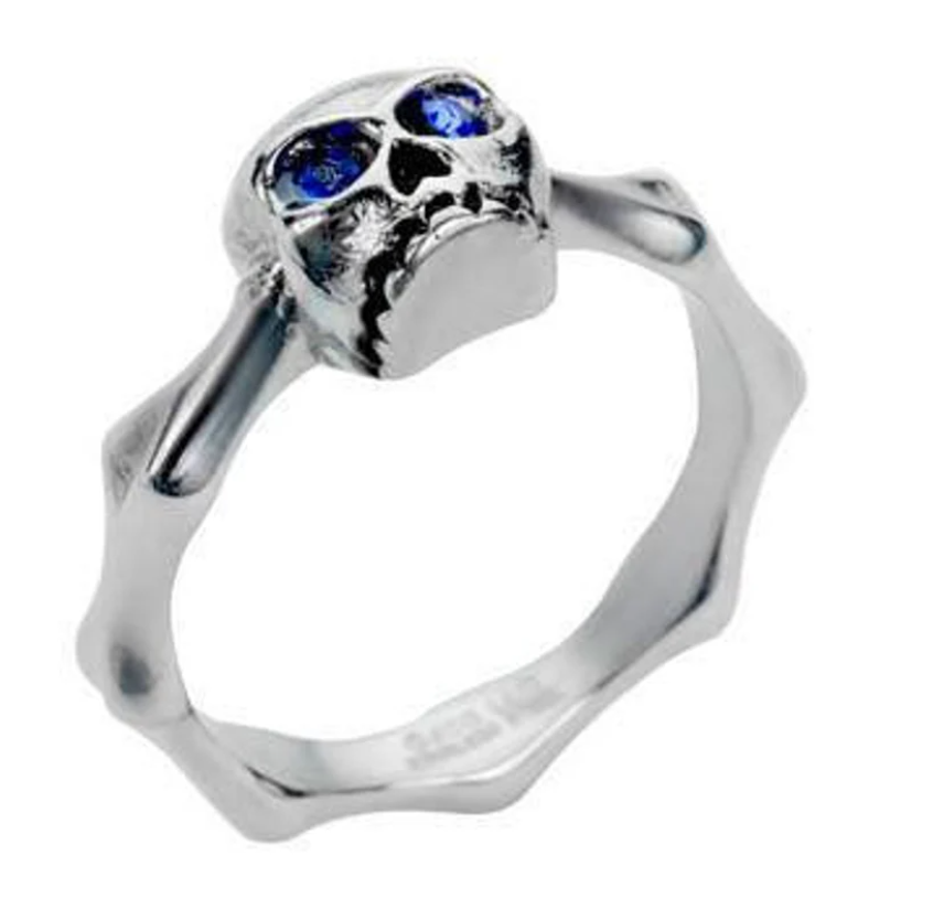 Heavy Metal Jewelry Ladies Blue Eyed Skull Ring Stainless Steel