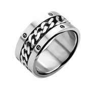 Men's Wide Curb Chain Spinner Ring Men’s Wedding Band Stainless Steel SR1