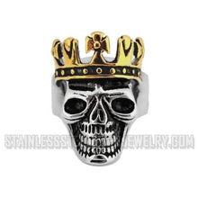 Load image into Gallery viewer, Biker Jewelry Men&#39;s Crowned Skull Stainless Steel Ring Gold &amp; Silver Colors