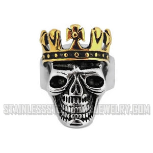 Biker Jewelry Men's Crowned Skull Stainless Steel Ring Gold & Silver Colors