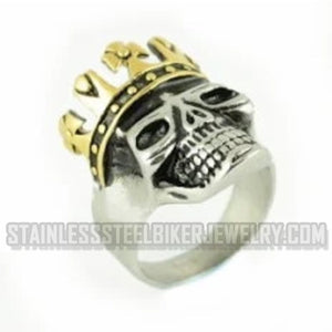 Biker Jewelry Men's Crowned Skull Stainless Steel Ring Gold & Silver Colors
