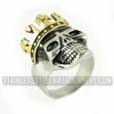 Heavy Metal Jewelry Men's Crowned Skull Stainless Steel Ring Gold Edition