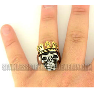 Heavy Metal Jewelry Men's Crowned Skull Stainless Steel Ring Gold Edition