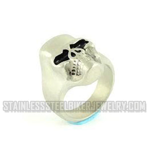 Heavy Metal Jewelry Men's Brushed Skull Ring Stainless Steel