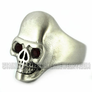 Heavy Metal Jewelry Men's Brushed Skull Ring Stainless Steel Black Eyes