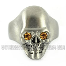 Load image into Gallery viewer, Heavy Metal Jewelry Men&#39;s Brushed Skull Ring Stainless Steel Yellow Eyes