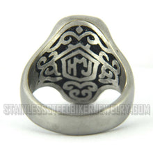 Load image into Gallery viewer, Heavy Metal Jewelry Men&#39;s Brushed Skull Ring Stainless Steel Green Eyes