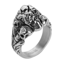 Load image into Gallery viewer, Heavy Metal Jewelry Men&#39;s Multiple Skulls Stainless Steel Ring