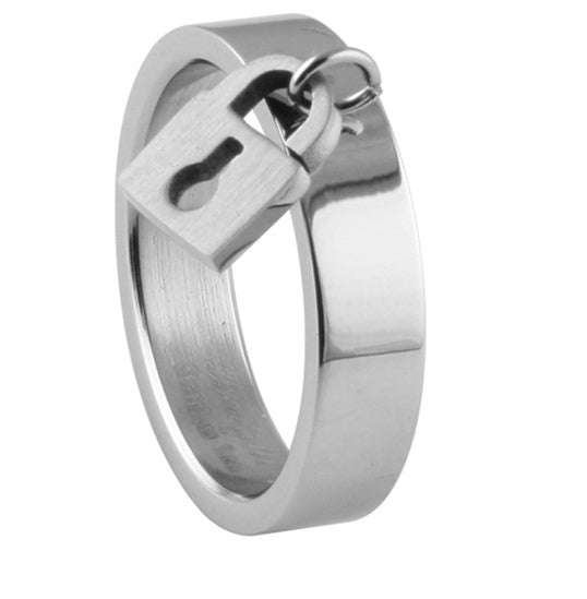 Ladies Love Lock Ring Wedding Band Stainless Steel